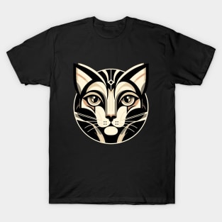 Geometric Art Deco Cat: Modernist Feline Portrait T-Shirt